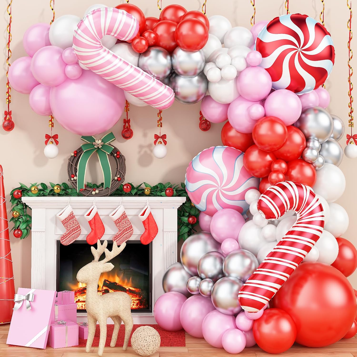 Christmas Balloon Arch Kit, Pink Red White Christmas