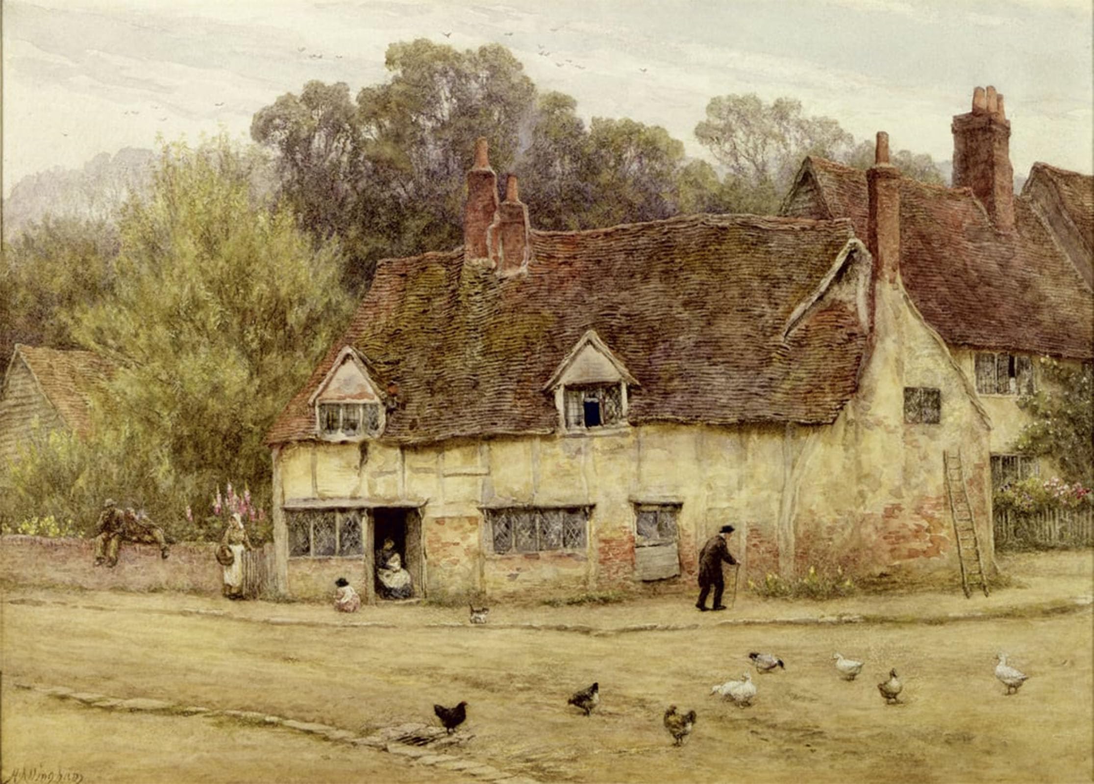 ARTXLXXBN Famous Painting Canvas Artwork Graffiti Print At the Old Shack by Helen Allingham Portrait Canvas Image for Home Decor 60x90cm