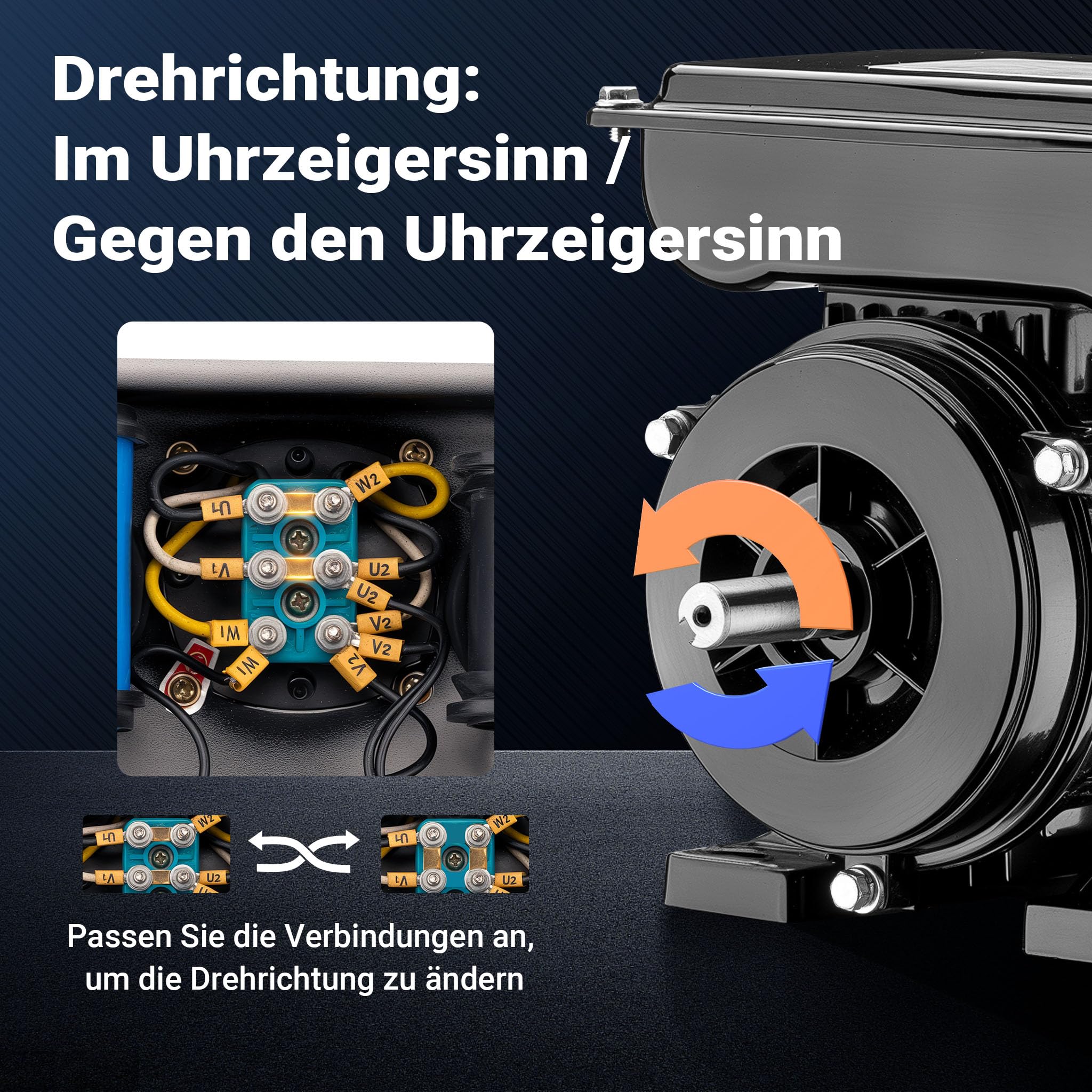 Wiltec Elektromotor 1-phasig, Elektro Motor 4-polig 0,37 kW, Einphasen Wechselstrommotor 1400 U/min, Induktionsmotor Aluminium, kompakter Motor