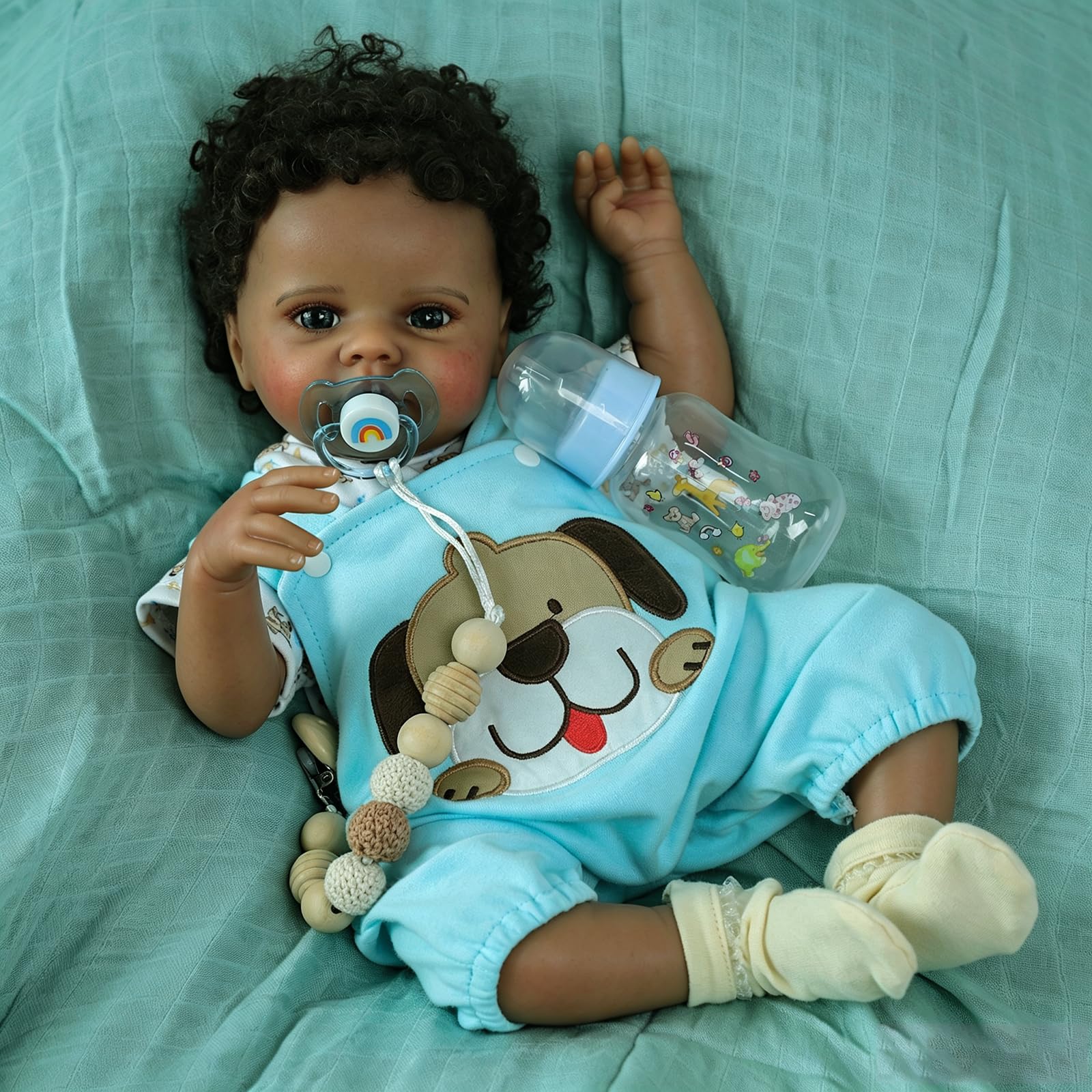 SCOM Realistic Reborn Baby Boy Black- 20 Inch African American Lifelike Newborn Real Life Baby Dolls with Clothes and Soft Body Toy Gift for Kids Age 3+