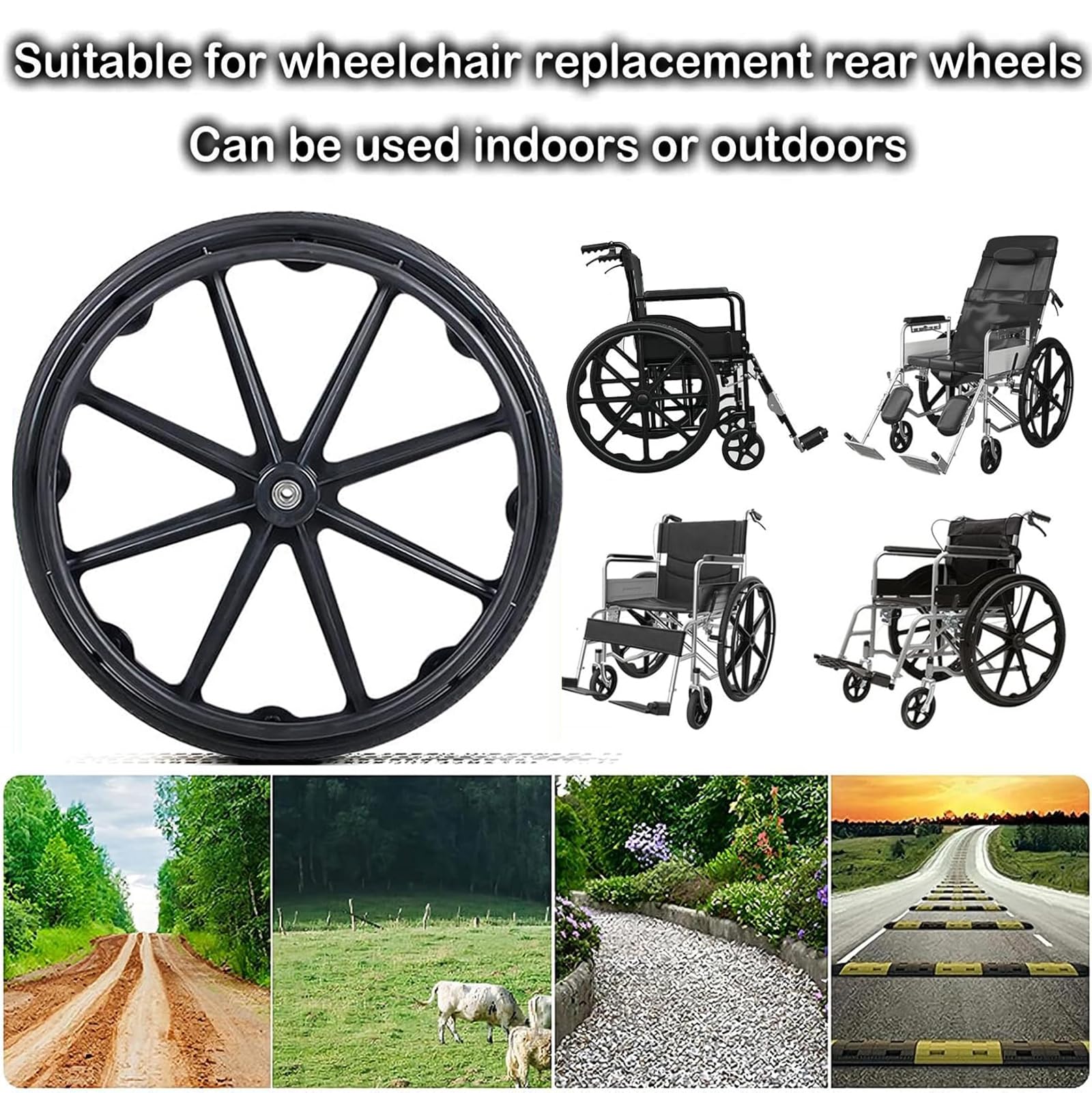 Accesorios De Ruedas Traseras De Repuesto para Silla De Ruedas De 24 Pulgadas Antideslizante Ruedas Traseras Ruedas De Repuesto para Silla De Ruedas Neumáticos Macizos
