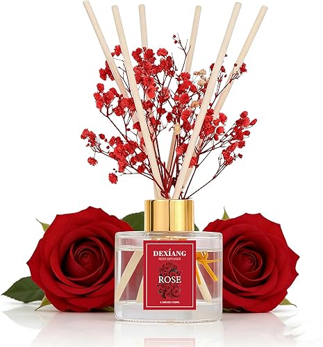 Miniatura 12 de Juego de difusor de varillas – 3.38 onzas líquidas de aceite perfumado de verbena de limón prémium con gipsófila preservada y algodón, 6 varillas,