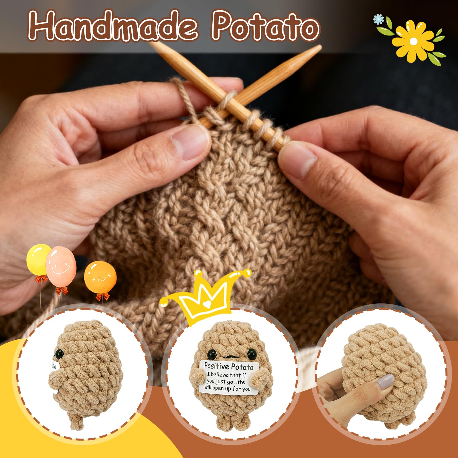 Beeboy Positive Potato Crochet - Animales de ganchillo de apoyo emocional, divertido adorno de punto, animal de peluche, calendario de Adviento para amantes, amigos, muñeca amigurumi de ganchillo