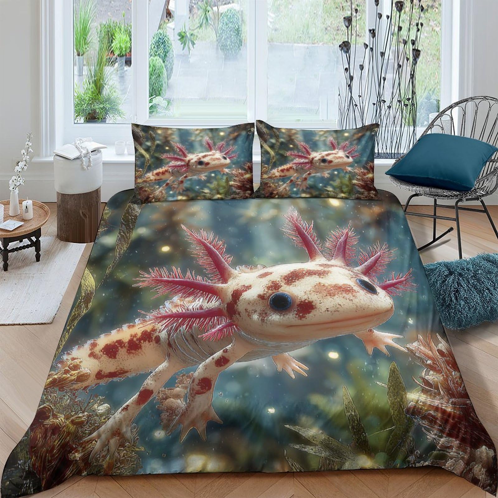 Ctjqhvkz Style-10 3D Printed Axolotl Underwater Fitted Sheet Microfiber Soft Animal Bed Cover For Bedroom Dorm Mattress Protection Decor Single（135X200cm）
