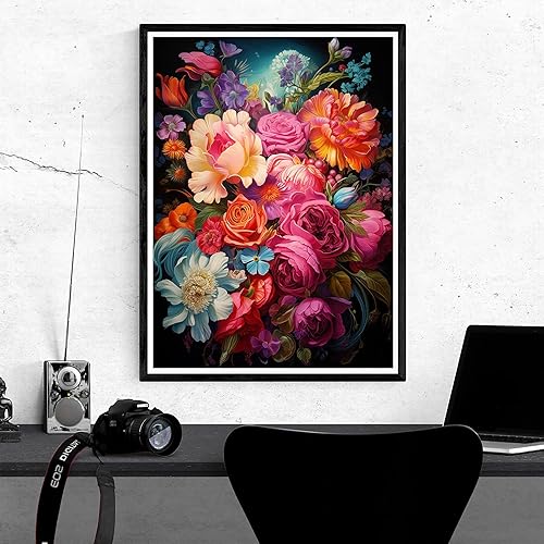 Miniatura 4 de Kaliosy Kits de arte de diamantes 5D para adultos, flores coloridas por números, pintura de diamantes, arte de flores, bricolaje, taladro completo,