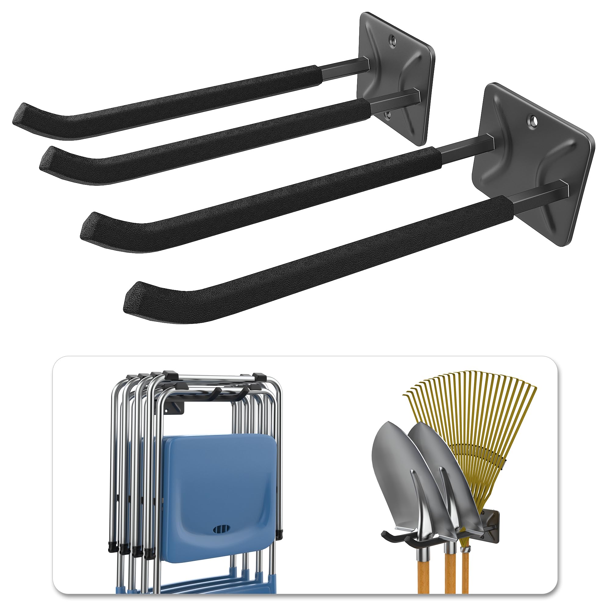 WALMANN Ganchos de garaje, ganchos de pared resistentes de 12 pulgadas para colgar, ganchos de herramientas para neumáticos de coche, escaleras, sillas plegables, cochecitos, herramientas de jardín