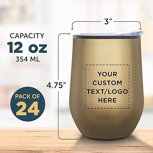 Miniatura 5 de Vasos de vino personalizados sin tallo de 12 onzas, juego de 24, paquete personalizado a granel, aislados, perfectos para vino, cócteles, otras