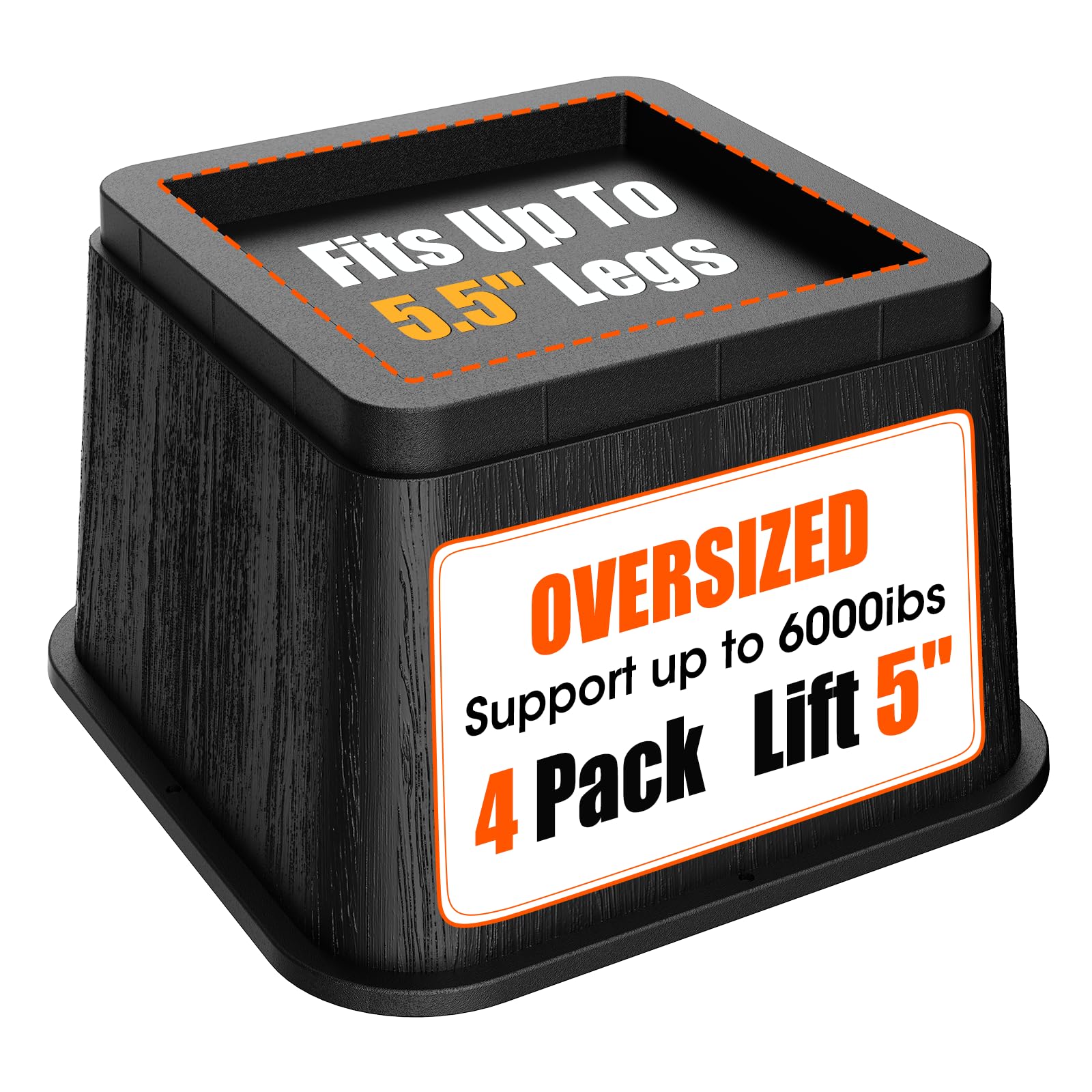Bed Risers 5 Inch Oversized Fit Up to 5 5 Legs Heavy Duty Support 6000lbs Stackable Bed Raising