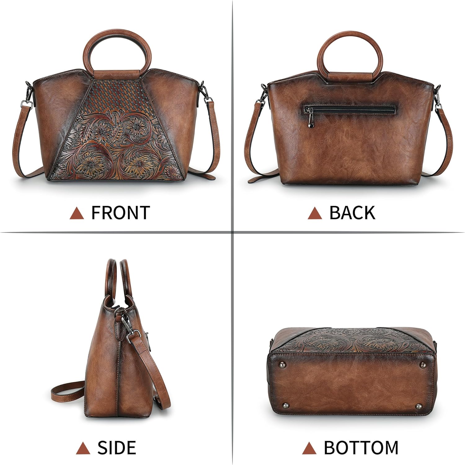 Crossbody Bag for Women Shoulder Tote Bag Medium Satchel Vintage Embossing - Image 3