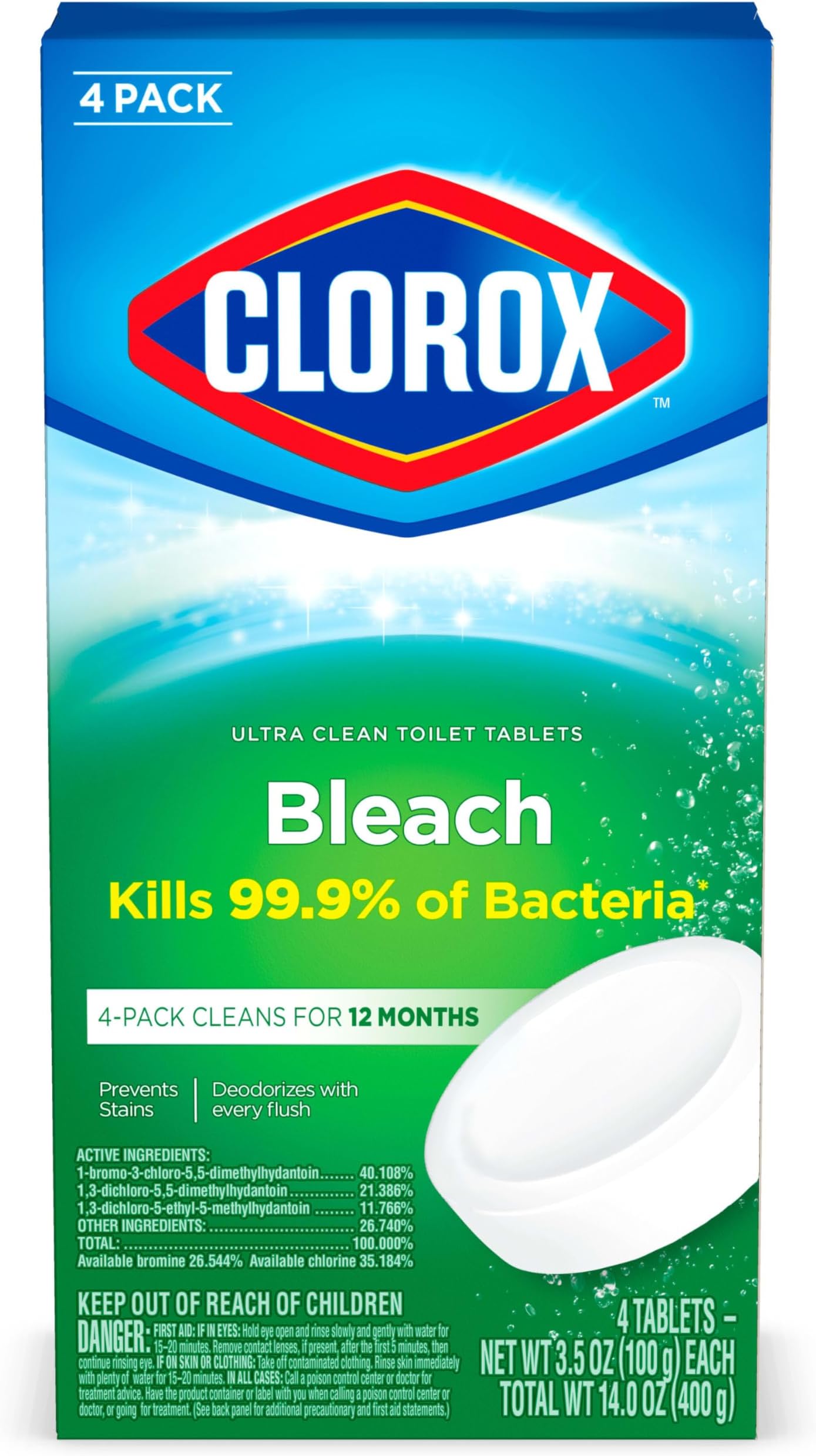 Ultra Clean Toilet Tablets Bleach 4 Count, 3.5 Ounces Each (Package May Vary)