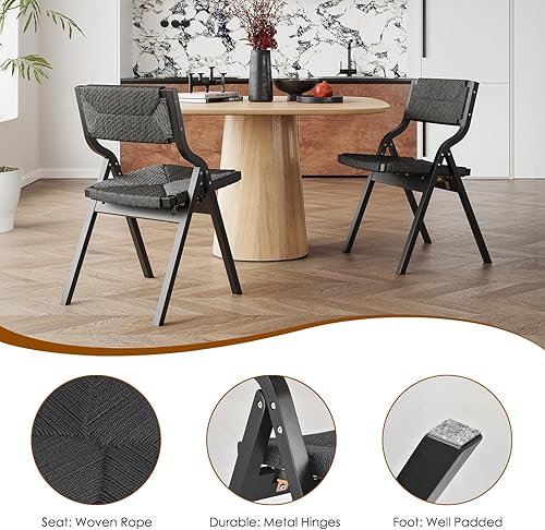 Miniatura 5 de Sillas plegables de madera, sillas plegables, sillas de cuero de madera para interiores, sillas de comedor apilables para cocina y comedor, asiento