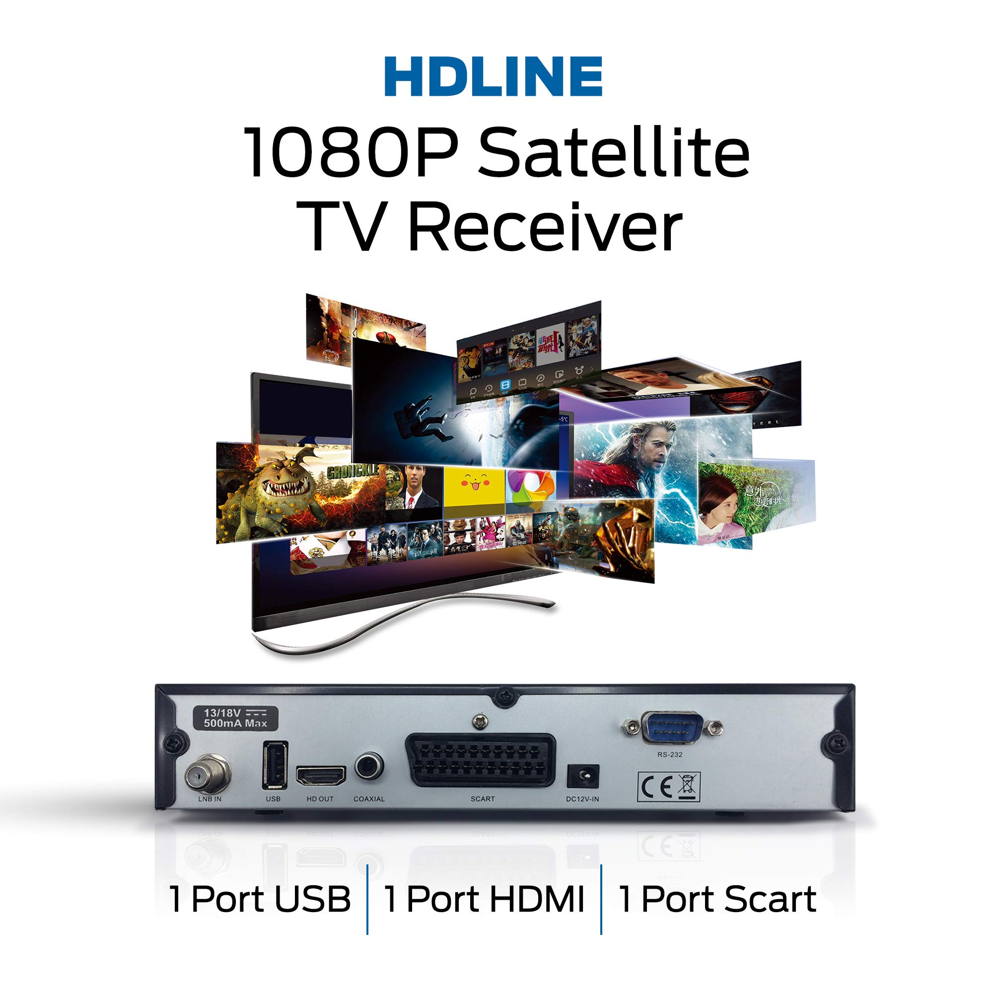 hd-line Ricevitore satellitare HDMI, DVB S2, per HD, digitale TV DVB-S Solo per i canali tedeschi