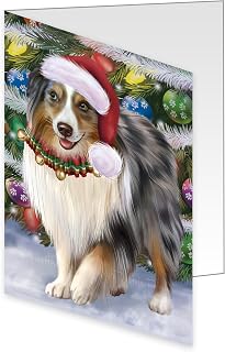 Trotting in The Snow Australian Shepherd Dog Greeting Cards - Adorable Pets Invitation Cards with Envelopes - Pet Artwork Christmas Greeting Cards GCD74546 (1 Greeting Card)