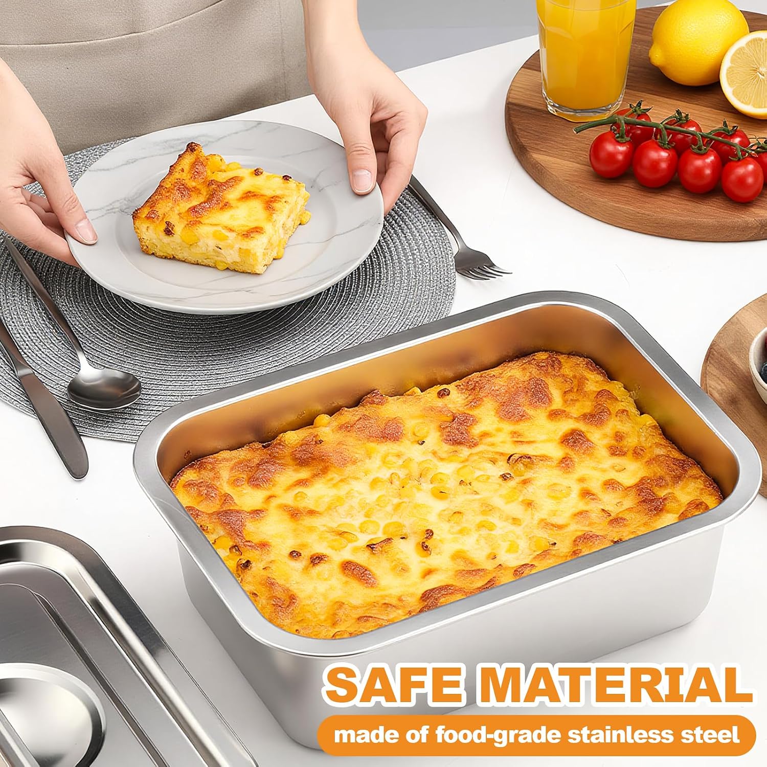 2 Pack 4 Inch Extra Deep Lasagna Baking Pan with Lid, 11.8"x15.7" 9.2qt&11"x14.2" 7.4qt Rectangular Large Stainless Steel Nonstick Lasagna Roasting Pans Set Deep Baking Dishes for Oven