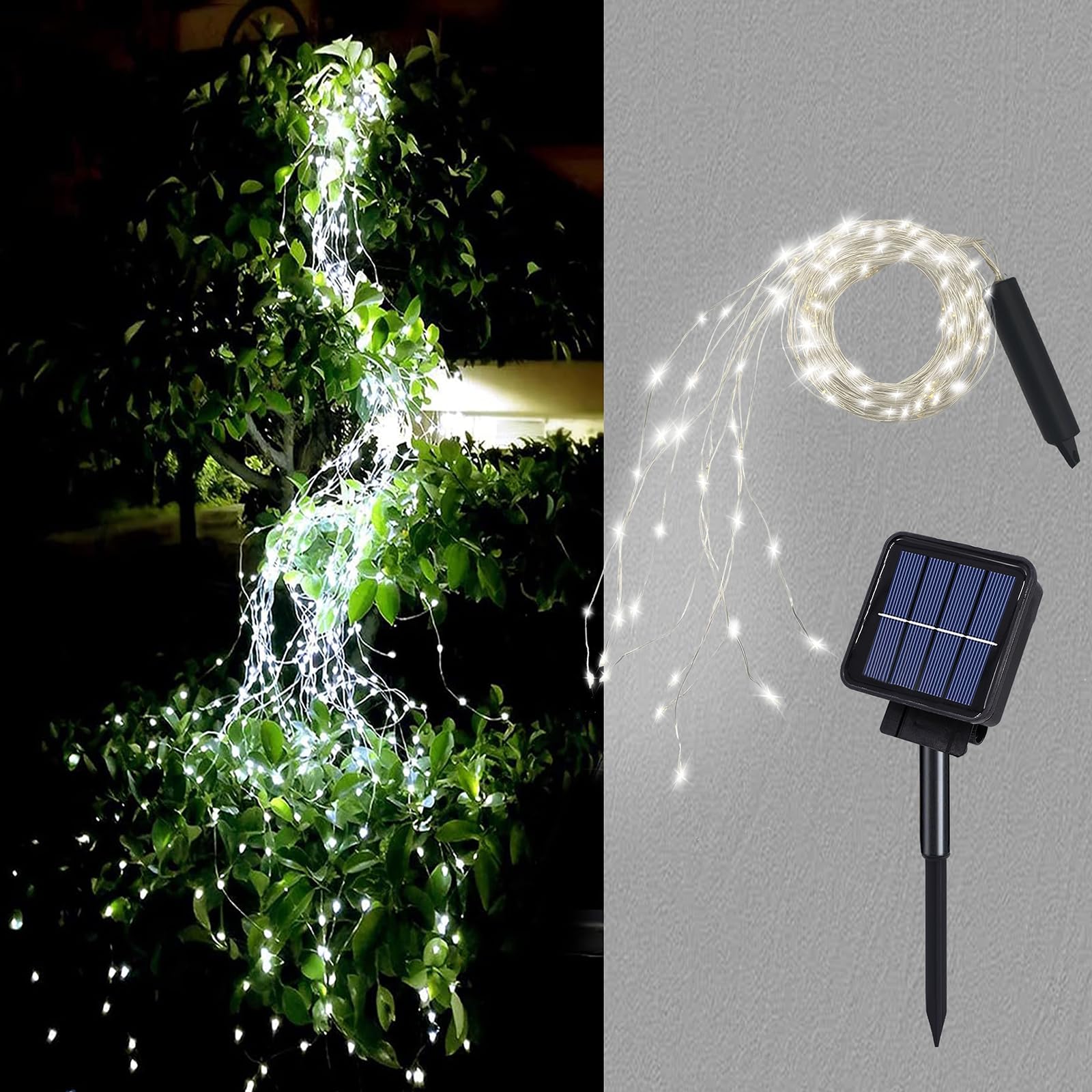 Photo 1 of Solar Waterfall Fairy Bunch Lights Outdoor Waterproof 200LEDs 8 Modes Watering Can Light (NO CAN), Solar Powered String Lights Firefly Vine Christmas Tree Garden Decorations Gardening Gifts for Mom