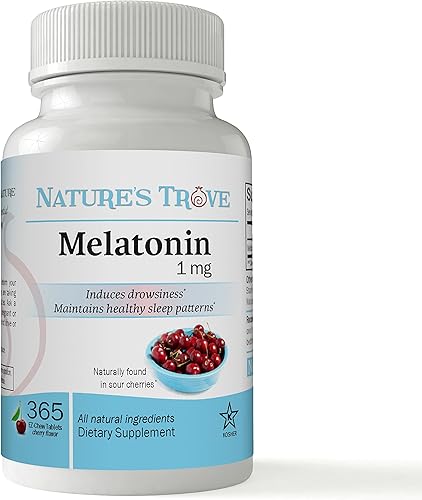 Melatonina 1 mg por Nature's Trove - 365 tabletas EZ-Chew sabor cereza