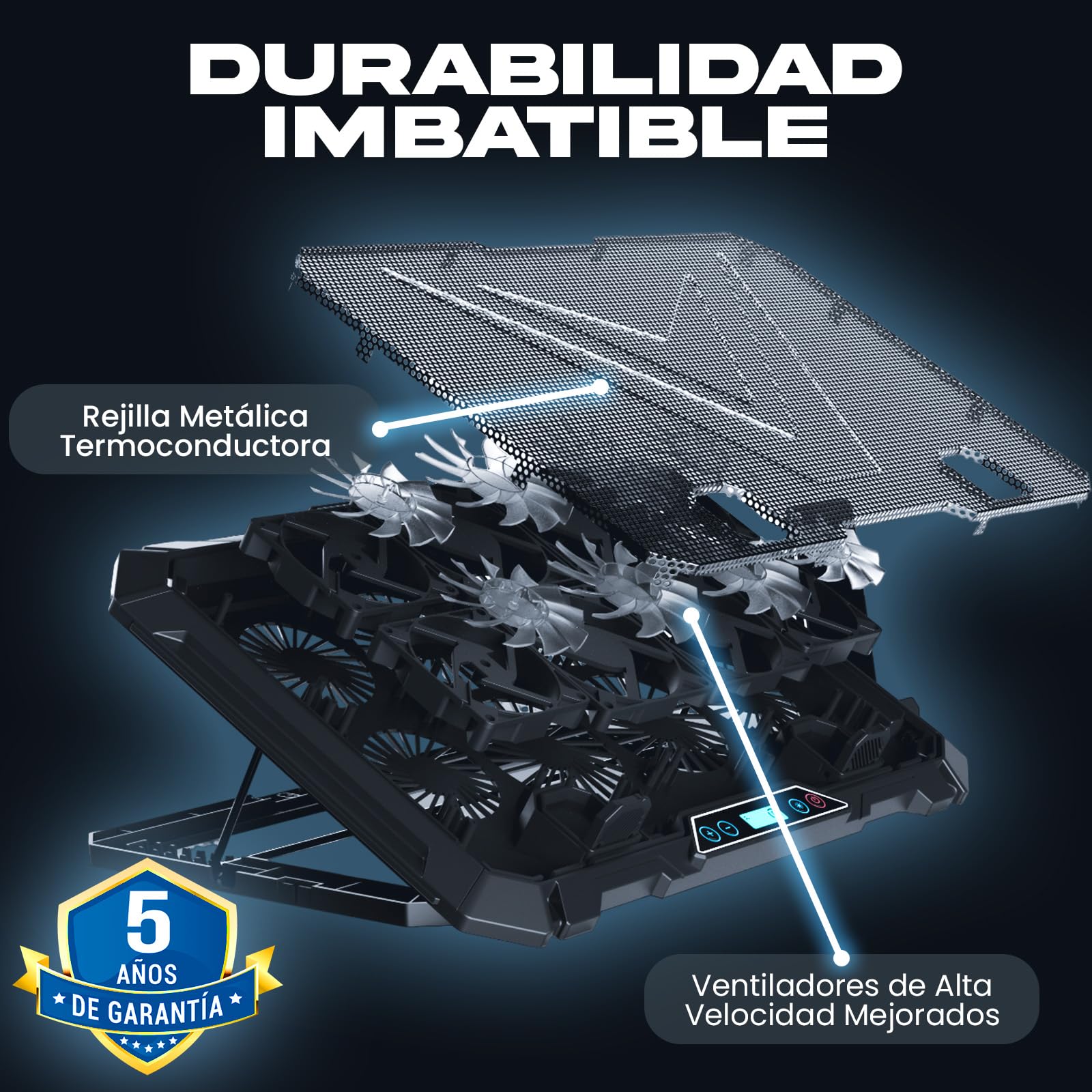 KLIM V8 Base Refrigeradora para Portátil Gaming con 8 Ventiladores + Nuevo + Soporte RGB Estable para Portátil con Ventilador + Compatible hasta 17" + 2 Puertos USB + Soporte para Teléfono