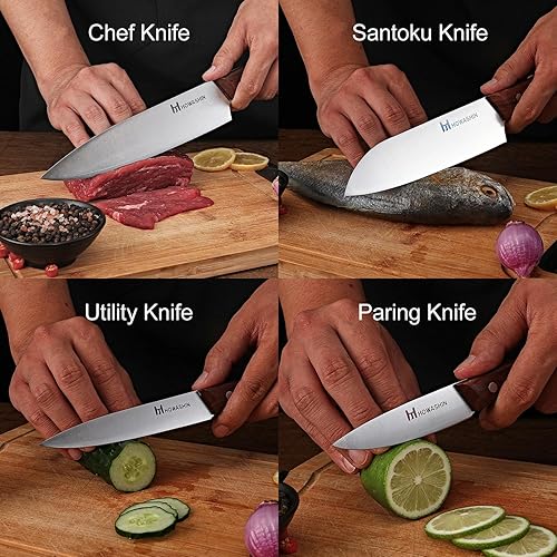 Miniatura 4 de Juego de cuchillos de chef de 4 piezas, juego de cuchillos de cocina de acero inoxidable de alto carbono, juego de cuchillos profesionales de madera