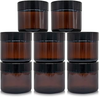 volila Amber Glass Jars - 8 Pack (60ml) Travel Cosmetic Containers with UV Protection - Small Glass Jars with Lid Inserts and Spatulas for Creams, Lotions, Scrubs and Candle Jars for Candle Making