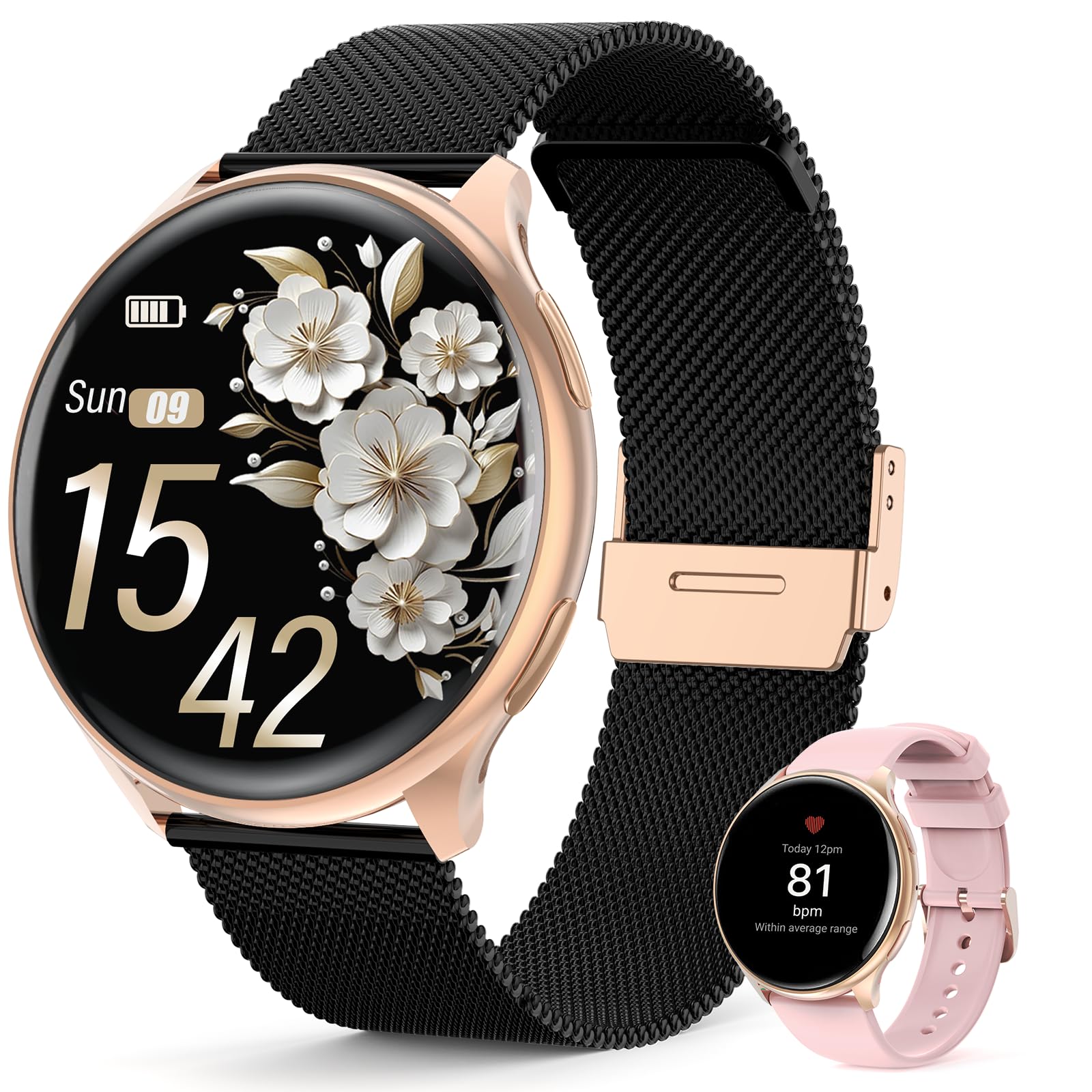 SLOKSFil Women's Smart Watch, 1.39 Inch SmartWatch Women Round SpO2, 24H Heart Rate Monitor, Blood Pressure, Sleep Monitor, Sleep Monitor 120 Sports for iOS Android (Black Gold)