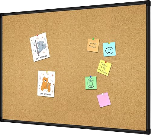 Lockways Tablero de anuncios de corcho  Tablero de anuncios de doble cara montado en la pared de 36 x 24 pulgadas, tablero de anuncios de