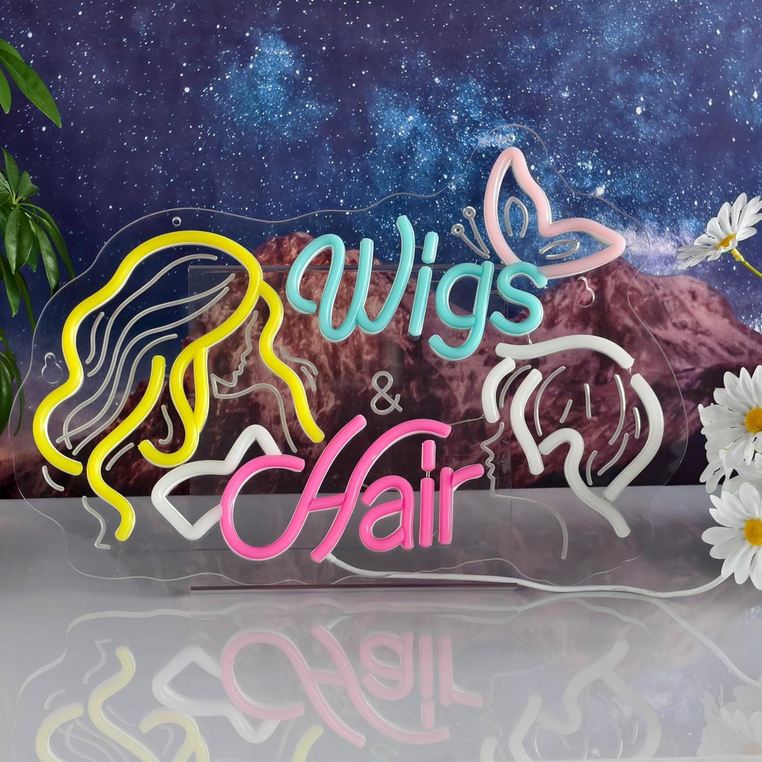 Wigs&Hair Neon Sign, Neon Lights Hanging Wall Art Decoration for Hair Salon Beauty Studio Lash Boutique Shop Home Decor,USB Powered,Ultra Bright & Dimmable,16.14×11.4Inches