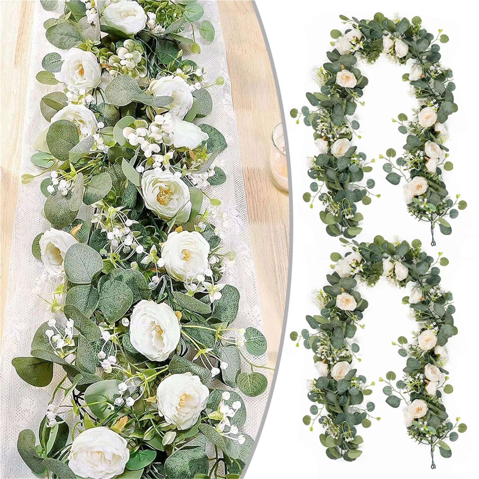 Elegante 6FT künstliche Girlande mit realistischen Rosen und Blättern Rosenranken für Hochzeit, Deko