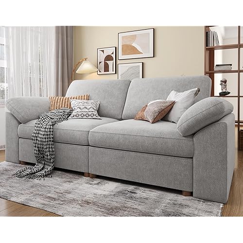 EASE MOOSE Modern Loveseat Sofa for Living Room, Comfty 2 Seat Solid Wood Frame Sofa, FSC Certified Modern Deep Seat Couch, Removable Cover,Light Gray