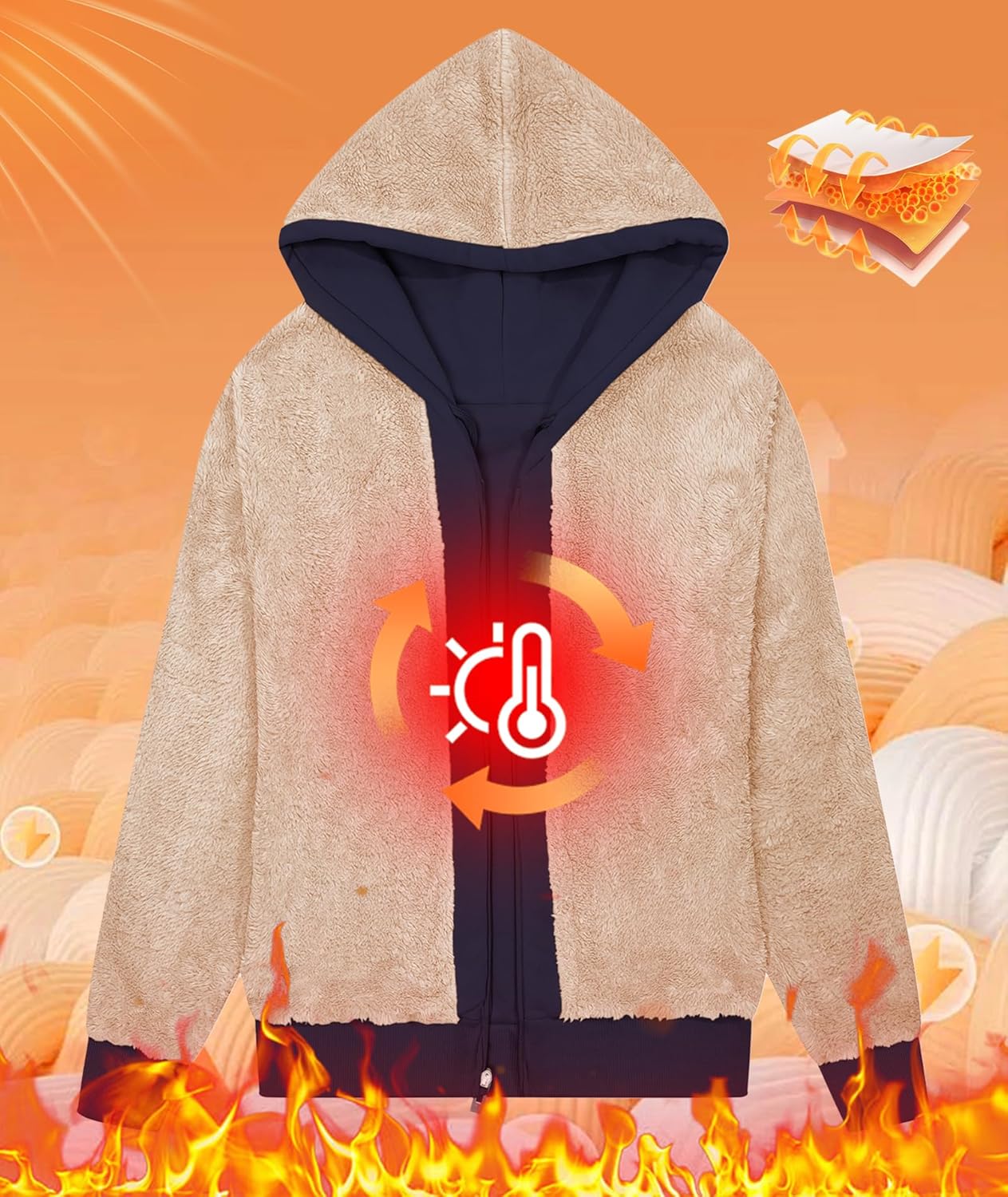 Little Beauty Womens Zip Up Hoodies Winter Thick Fleece Lined Hooded Jacket Casual Cozy Warm Sweatshirt Coat - Image 2