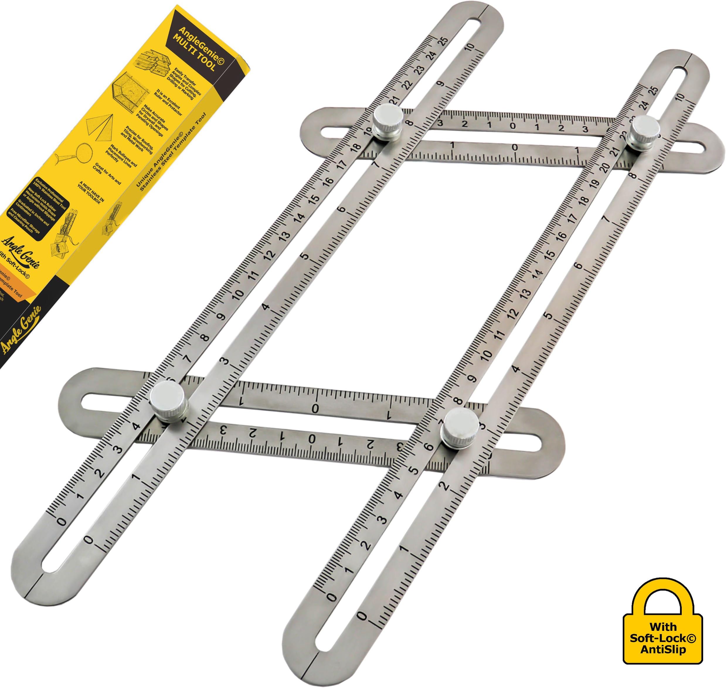Template Tool - Premium Grade Stainless Steel, Easy To Use Four Sided, Multi-Angle Measuring Instrument Perfect For Handymens, Craftsmens, Builders and DIY-ers.