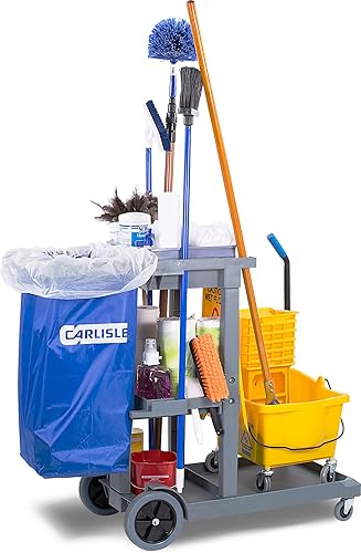 Miniatura 9 de Carro de limpieza de polietileno Carlisle con plataforma corta para conserjes. Capacidad 300 libras, Gris, 1