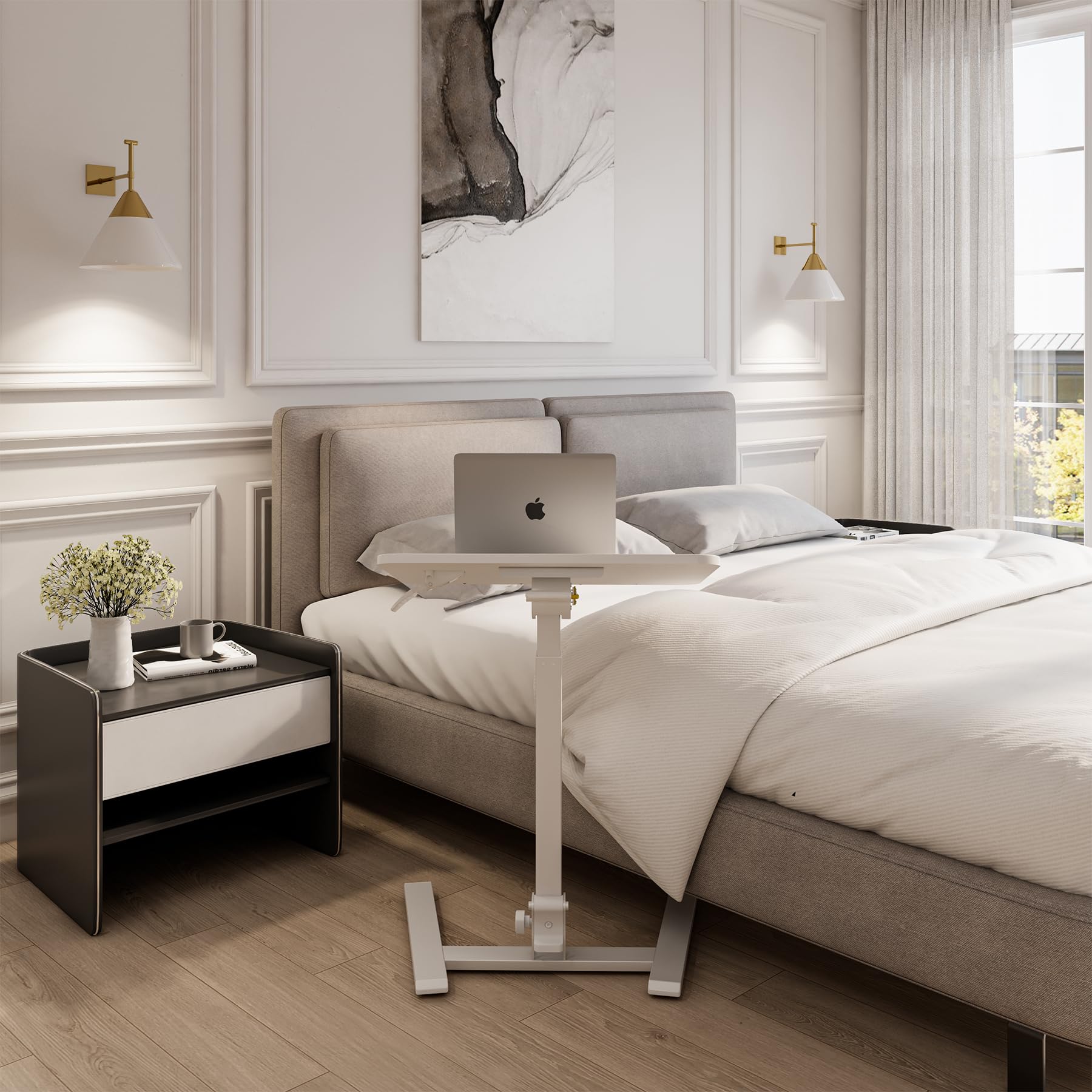 25 Inch Mobile Folding Desk - No Assembly Pneumatic Sit-Stand Desk 29-42 Height Adjustable Rolling Laptop Desk with — view 5