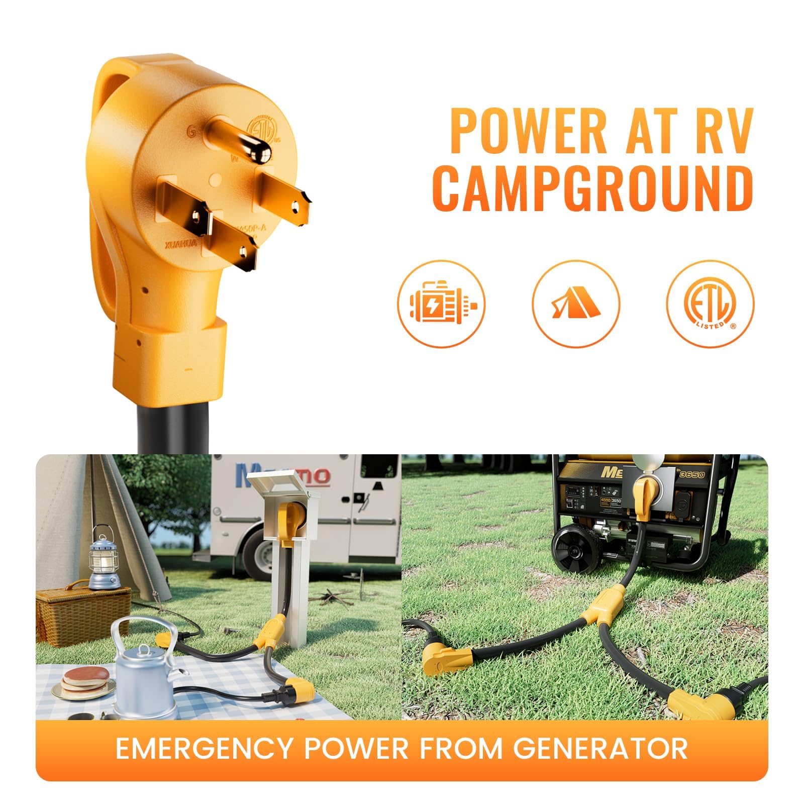 MECMO 50 Amp NEMA 14-50P to 2X 14-50P Y Splitter RV Adapter Power Cord 240V, 4 Prong RV Generator Male to Female for RV EV Charging, Auto/RV/EV/Tesla Model 3/S/X/Y, 6/3 8/1 STW AWG, ETL Listed, 3 Feet