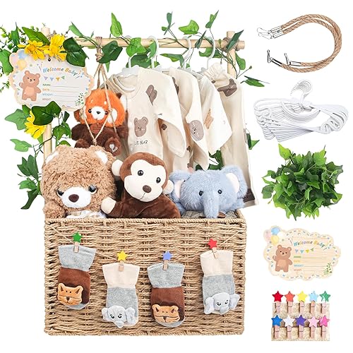 Caja de madera tejida para baby shower, cesta de almacenamiento plegable con asas, caja de regalo tejida a mano para baby shower y artículos