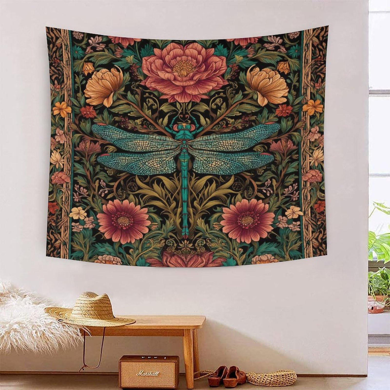 kaiyun Medieval Style Estampado floral Dragónfly Tapiz Para Colgar En La Pared,tapices Para Dormitorio,sala De Estar,apartamento,dormitorio,decoración Artística De Pared 150cmx200cm