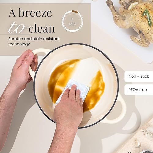 Vista 152 de Nuovva - Olla holandesa de hierro fundido con tapa – Cacerola esmaltada apta para horno hasta 500° F antiadherente – Utensilios de cocina Rojo