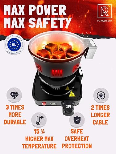 Miniatura 3 de PRO - Quemador de carbón para cachimba  Torre de fuego profesional multiusos estufa eléctrica para quemador de carbón Shisha para shisha, pinzas de