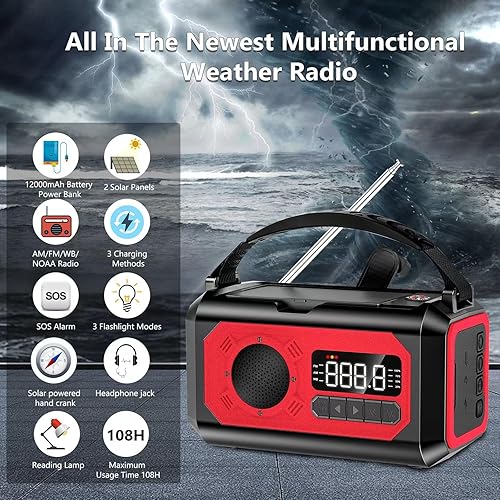 Miniatura 7 de Radio meteorológica más reciente de 2023, radio meteorológica AMFMNOAA, radio meteorológica de emergencia, radio solar multifunción, 2 paneles