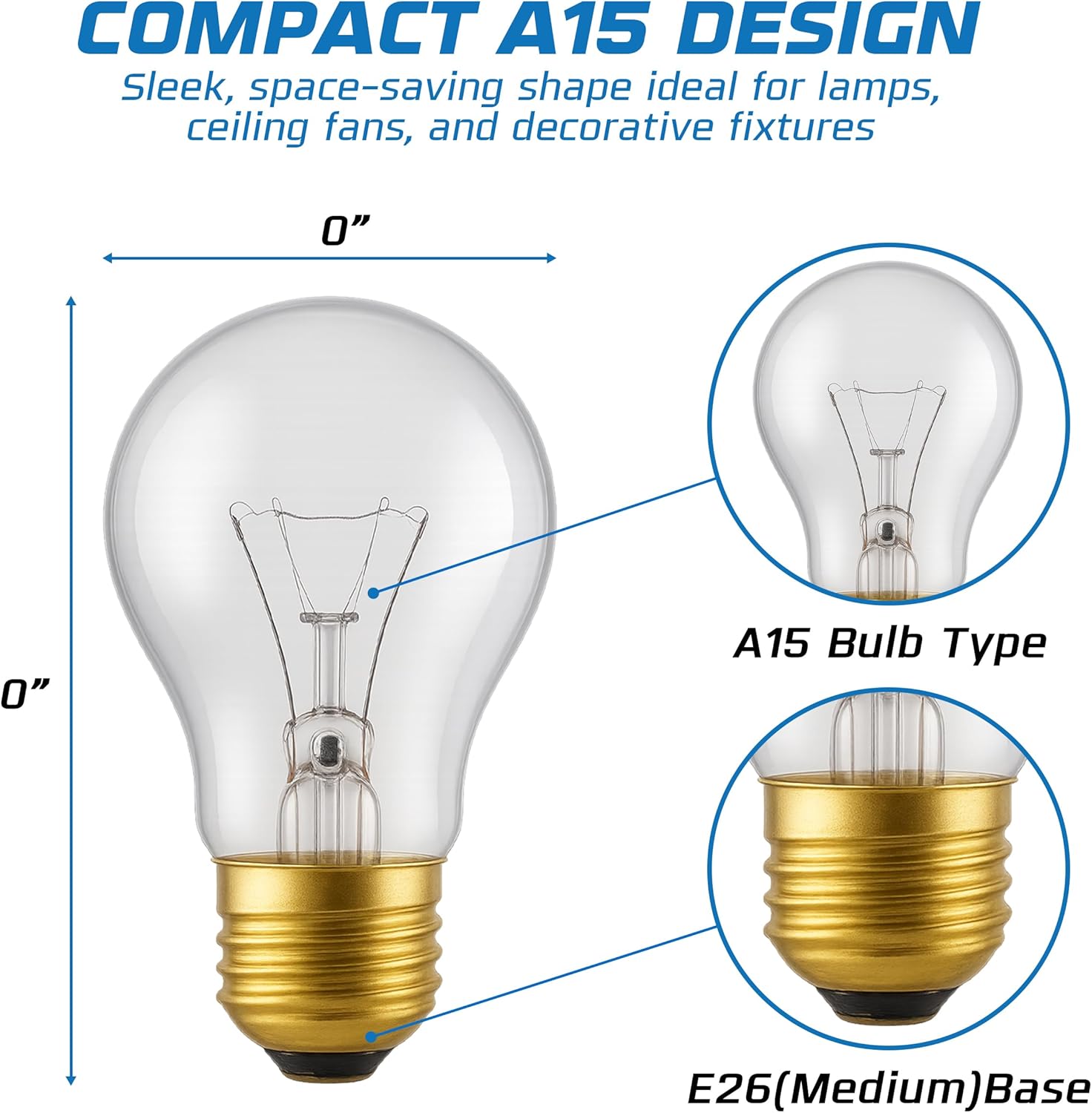 OHLECTRIC 15W Incandescent Bulbs (8-Pack) 15 Watt Dimmable Bulb, 2700k Warm White, E26 Medium Base, 2500 Hours, 280 lumens, 120 Volts, Appliance Bulbs for Ovens, Refrigerators, and Lamps