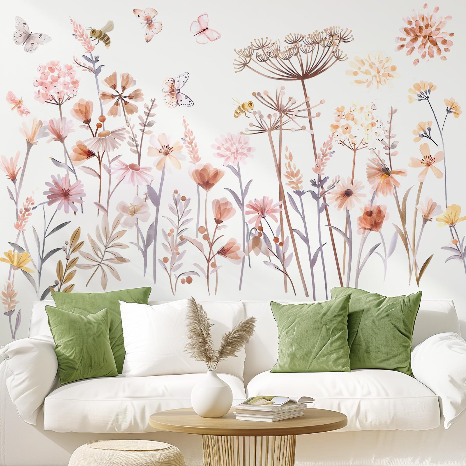 BLMHTWO Wildflower Wall Decals Boho Wildflower Wall Stickers Peel and Stick Flower Decor Art Decals for Bedrooms Living Room Kitchen