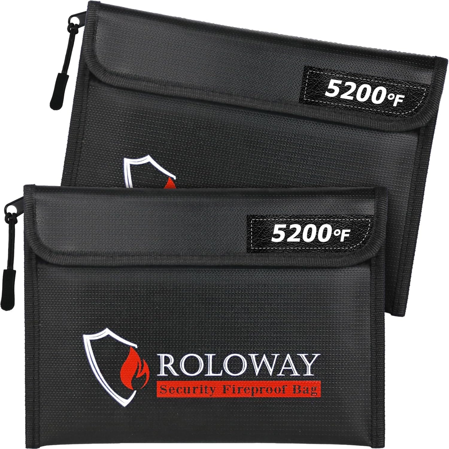 SEKAM Fireproof Bag 5200℉ Heat Insulated (9.6 x 6.6 inches), Fireproof Money Bag with Zipper for Cash (2-Pack Black)