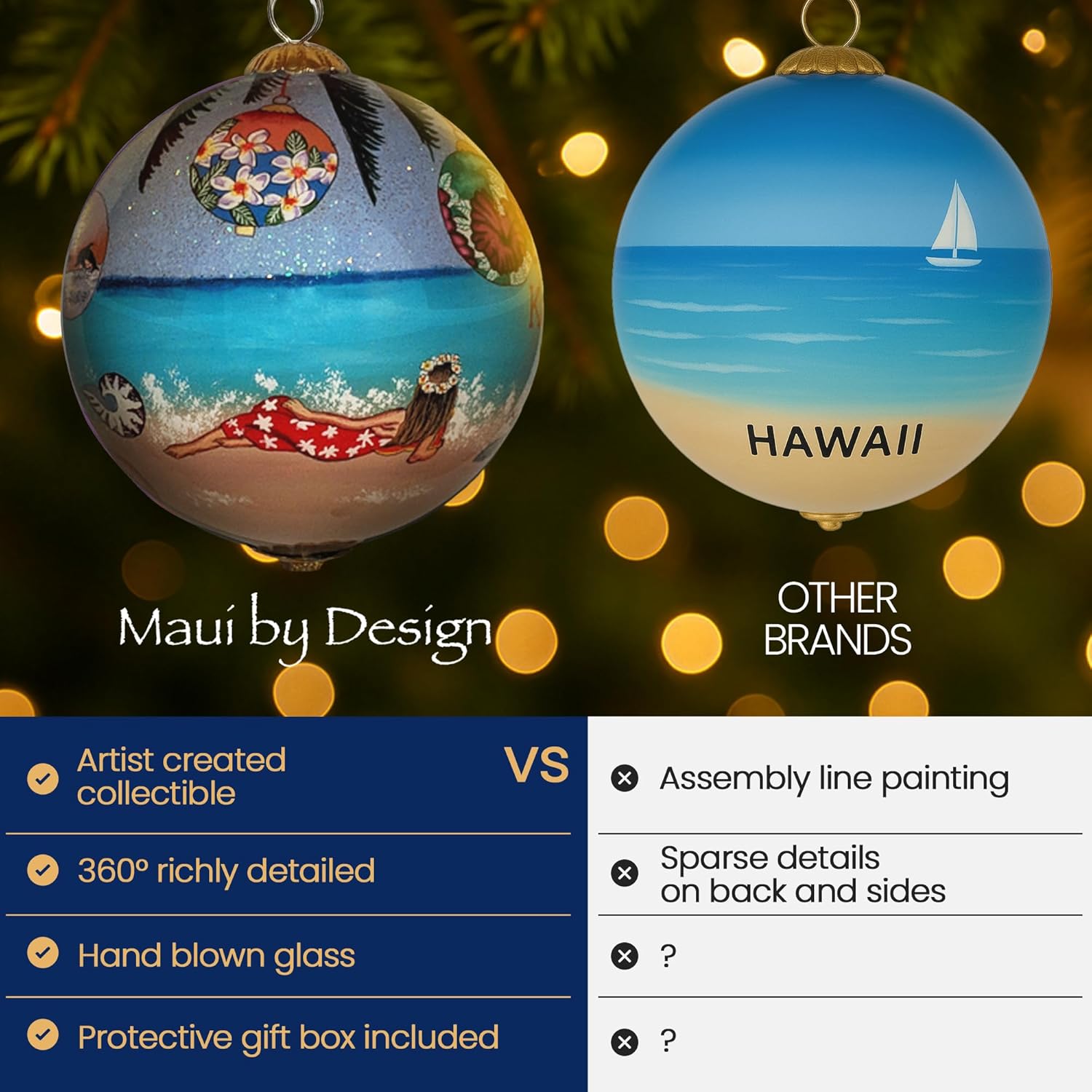 Hawaiian Ornament Christmas Under Palm Trees: Collectible Hand-Painted Glass Keepsake with Gift Box - Image 4