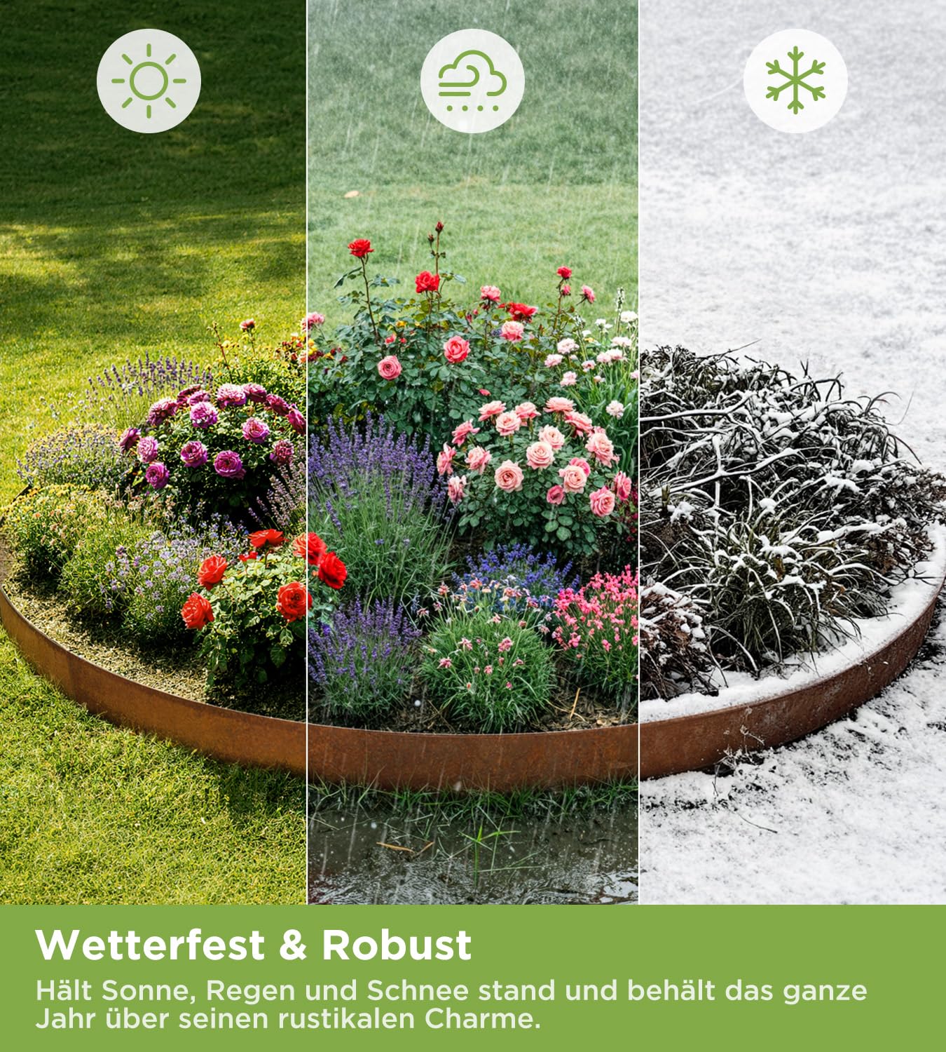 Rasenkante aus Cortenstahl 10 m – Beeteinfassung aus Metall 15 cm hoch, Dicke 0,6 mm – Flexible Beetumrandung mit Rostoptik, inkl. Inklusive einem Paar Handschuhe und einem Metallverbinder