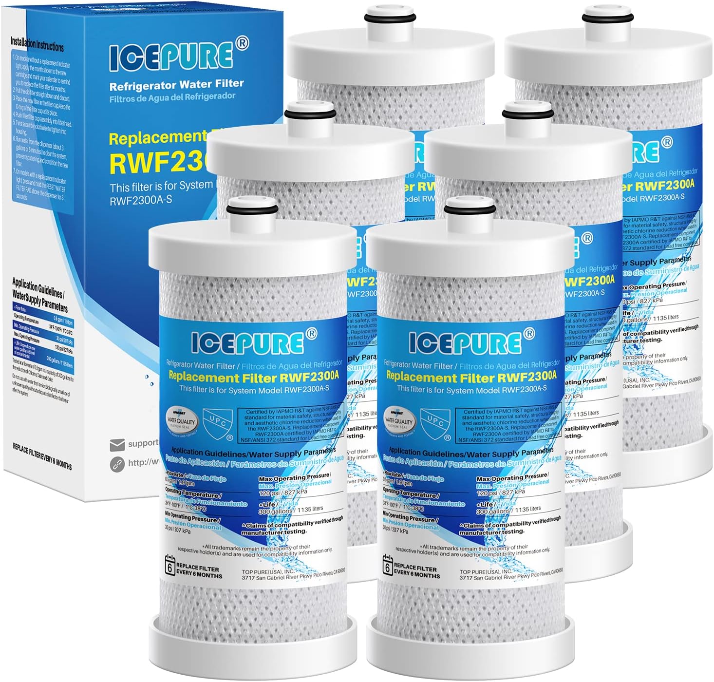 ICEPURE WF1CB Refrigerator water filter Replacement For Frigidaire PureSource WF1CB,WFCB, RG100, NGRG2000, WF284, Kenmore 9910, 469906, 469910,6 PACK
