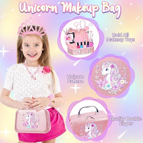 Miniatura 3 de Maquillaje de simulación para niños pequeños, kit de maquillaje para niñas, juguetes de maquillaje falsos con bolsa de cosméticos, maquillaje para