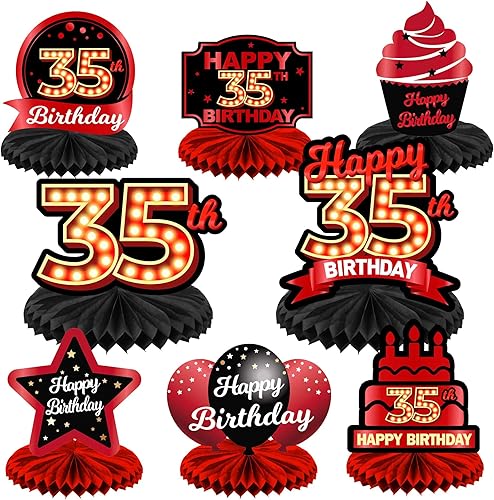 Centros de mesa con diseño de panal rojo y negro de feliz 35 años, decoración temática de globos, decoración de mesa para niñas y mujeres, princesa,