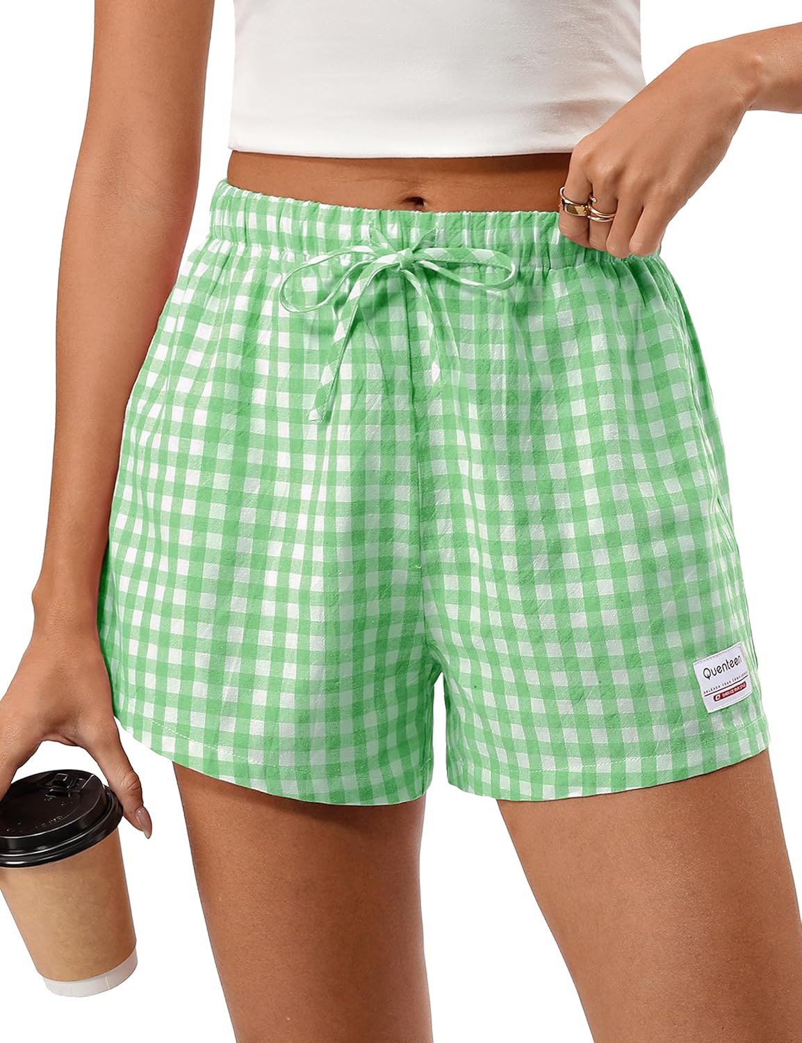 Quenteen Women's Boxer Shorts Summer Gingham Striped Drawstring Plaid Lounge Shorts Y2K Beach Bottoms - Image 2