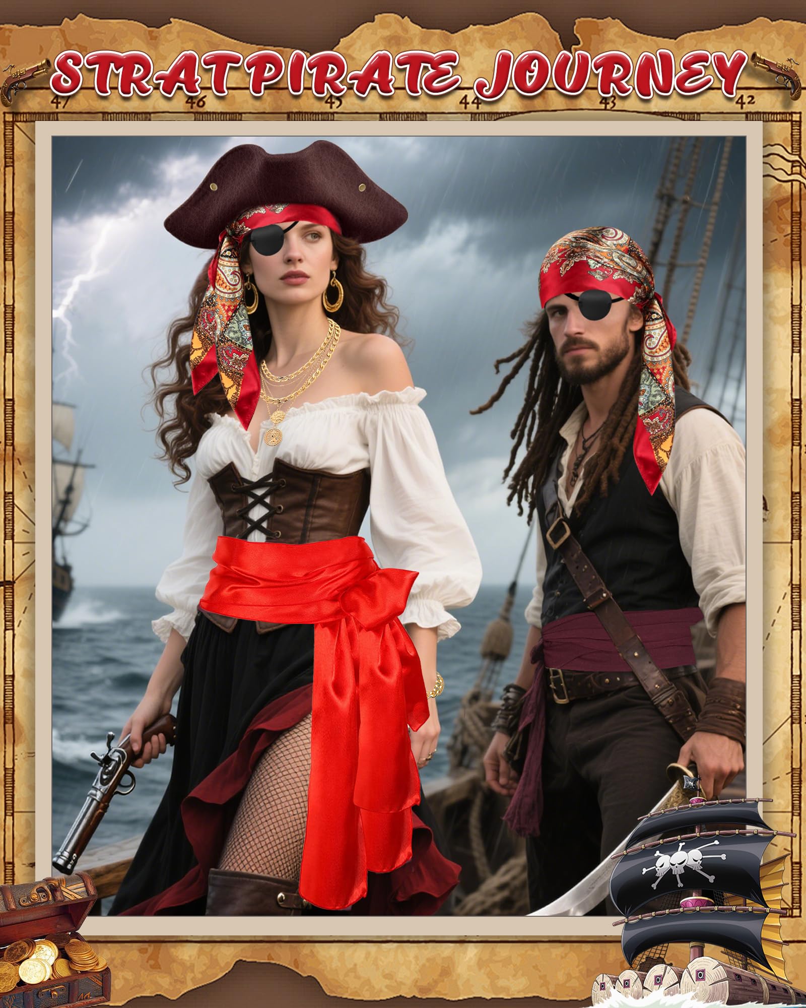 Bryndo 6 Pcs Pirate Costuem Set, Pirate Fancy Dress Kit for Party Supplies-Red - Image 4