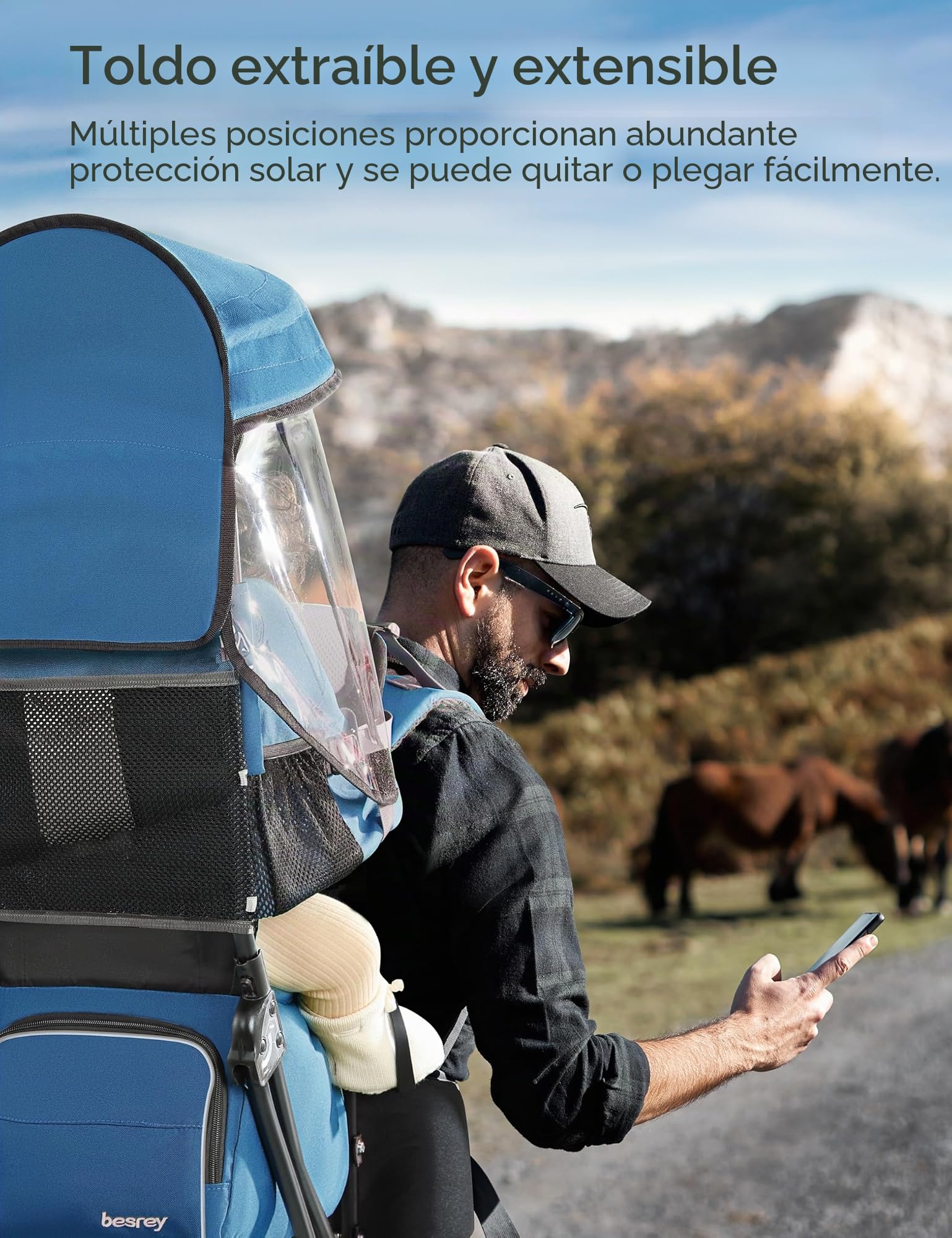 besrey Mochilas Senderismo, Mochilas Portabebés, Portador de bebé, Marsupios portabebé para Viaje Acampadacon Asiento, Azul Klevin