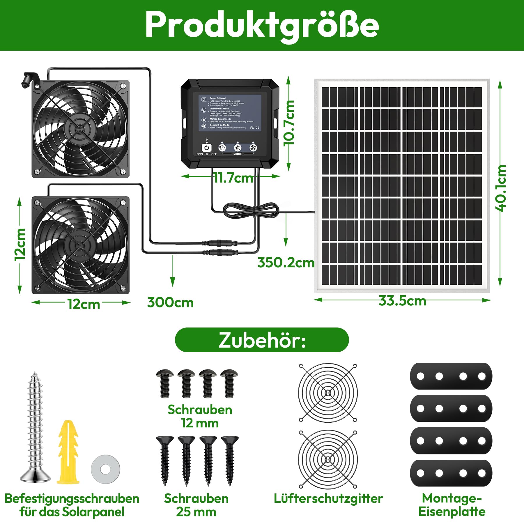 INNOLAND Solarventilator, 25W solarbetriebener Ventilator mit 7500mAh Akku | intelligente 3 Modi mit Bewegungssensor, IP65 wasserdichter Solarlüfter für Schuppen | Hundehütte | Werkstatt